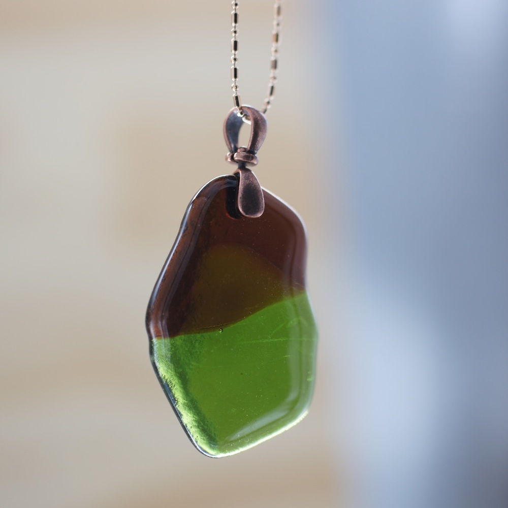 Wine & Beer Glass Necklace Copper Rose Gold Unique Jewelry Gift Alcohol Seaglass